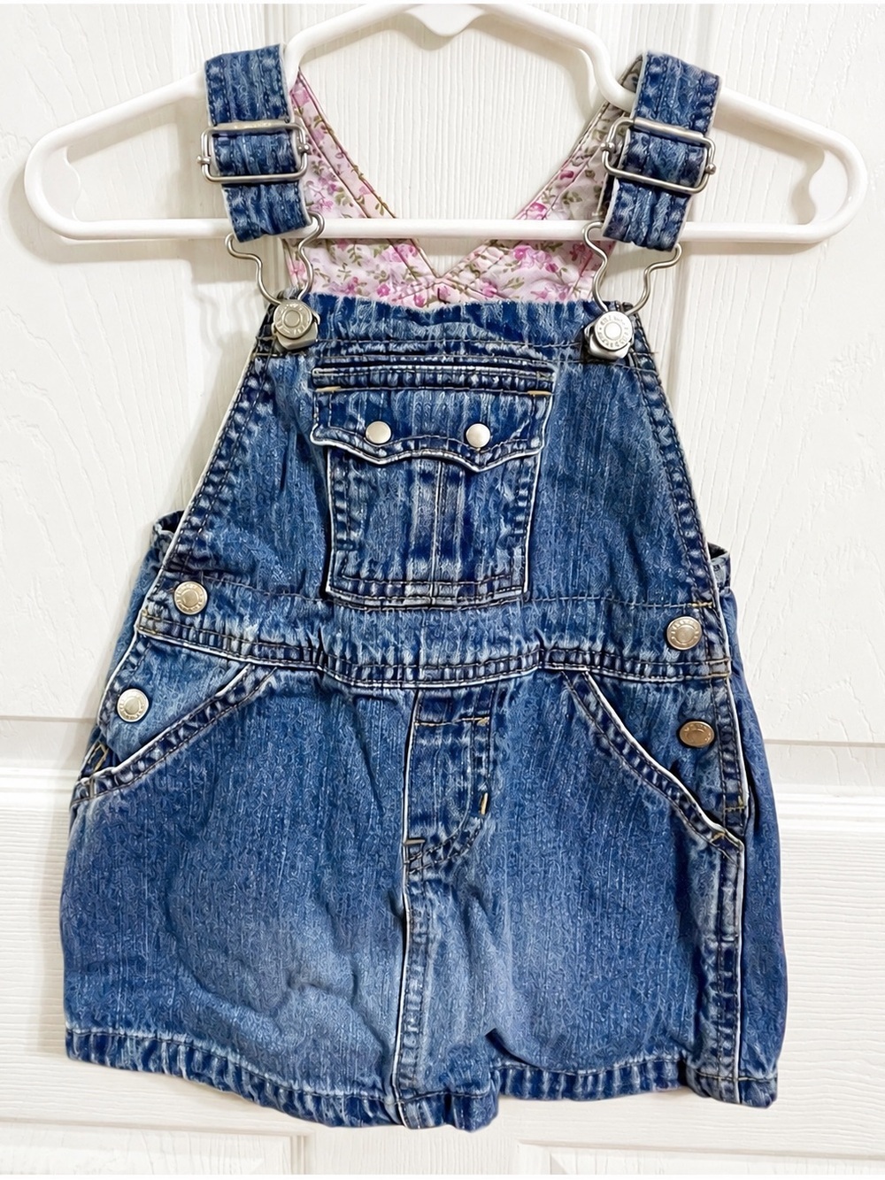 Vintage 1999 Old Navy Baby Denim Overall Dress Floral 6-12M Y2K